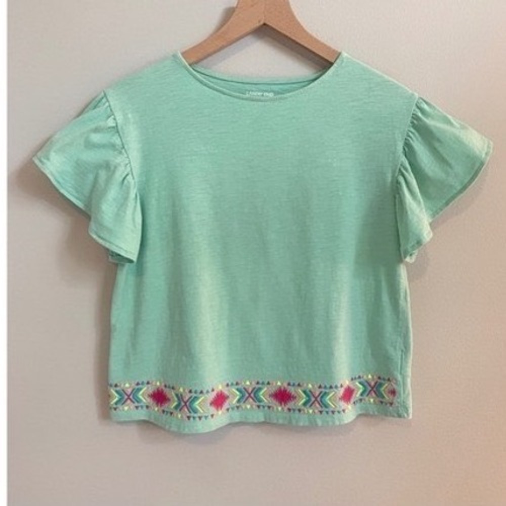 Land's End Embroidered Flutter Sleeve Boatneck Top, Girl's M